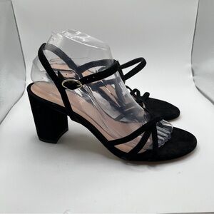 Stuart Weitzman Starla 75 Block Heel Sandal in Black leather suede size 8